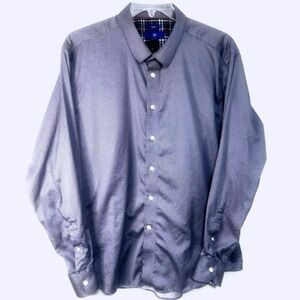 Egara Men's XXL Blue Button Up Collared Patterned Modern Casual Dress‎ Shirt